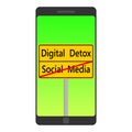 Yellow road sign on the smartphone screen for people who want to spend time away from technology. No social media .The concept of